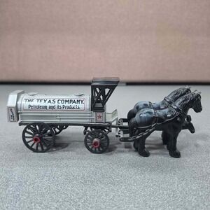 Texaco Horse Drawn Oil Tanker Bank Silver Excellent Vintage Toy